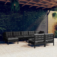 Thumbnail for 10-tlg. Garten-Lounge-Set mit Kissen Schwarz Kiefernholz
