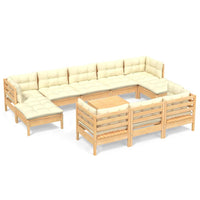 Thumbnail for 11-tlg. Garten-Lounge-Set mit Creme Kissen Massivholz Kiefer