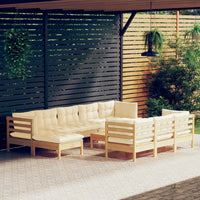 Thumbnail for 11-tlg. Garten-Lounge-Set mit Creme Kissen Massivholz Kiefer