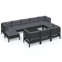 Thumbnail for 11-tlg. Garten-Lounge-Set mit Kissen Schwarz Kiefer Massivholz