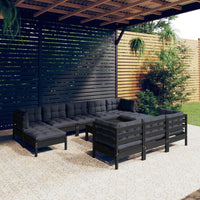 Thumbnail for 11-tlg. Garten-Lounge-Set mit Kissen Schwarz Kiefer Massivholz