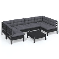Thumbnail for 7-tlg. Garten-Lounge-Set mit Kissen Schwarz Kiefer Massivholz