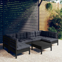 Thumbnail for 7-tlg. Garten-Lounge-Set mit Kissen Schwarz Kiefer Massivholz