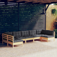 Thumbnail for 7-tlg. Garten-Lounge-Set mit Grauen Kissen Kiefer Massivholz