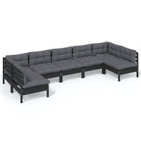 Thumbnail for 7-tlg. Garten-Lounge-Set mit Kissen Schwarz Massivholz Kiefer