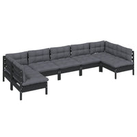 Thumbnail for 7-tlg. Garten-Lounge-Set mit Kissen Schwarz Massivholz Kiefer