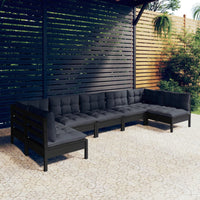 Thumbnail for 7-tlg. Garten-Lounge-Set mit Kissen Schwarz Massivholz Kiefer