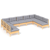 Thumbnail for 9-tlg. Garten-Lounge-Set mit Grauen Kissen Kiefer Massivholz