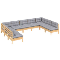 Thumbnail for 9-tlg. Garten-Lounge-Set mit Grauen Kissen Kiefer Massivholz