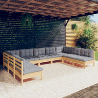 Thumbnail for 9-tlg. Garten-Lounge-Set mit Grauen Kissen Kiefer Massivholz