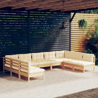 Thumbnail for 9-tlg. Garten-Lounge-Set mit Creme Kissen Massivholz Kiefer
