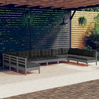 Thumbnail for 10-tlg. Garten-Lounge-Set mit Kissen Grau Kiefer Massivholz