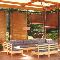 Thumbnail for 9-tlg. Garten-Lounge-Set mit Grauen Kissen Kiefer Massivholz