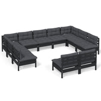 Thumbnail for 11-tlg. Garten-Lounge-Set mit Kissen Schwarz Kiefer Massivholz