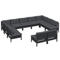 Thumbnail for 11-tlg. Garten-Lounge-Set mit Kissen Schwarz Kiefer Massivholz