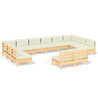 Thumbnail for 12-tlg. Garten-Lounge-Set mit Creme Kissen Massivholz Kiefer