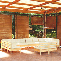 Thumbnail for 12-tlg. Garten-Lounge-Set mit Creme Kissen Massivholz Kiefer