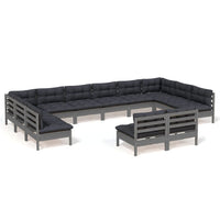 Thumbnail for 12-tlg. Garten-Lounge-Set mit Kissen Grau Kiefer Massivholz
