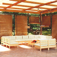 Thumbnail for 13-tlg. Garten-Lounge-Set mit Creme Kissen Massivholz Kiefer