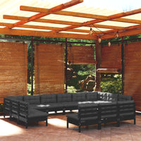 Thumbnail for 13-tlg. Garten-Lounge-Set mit Kissen Schwarz Kiefer Massivholz