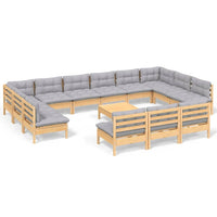 Thumbnail for 14-tlg. Garten-Lounge-Set mit Grauen Kissen Kiefer Massivholz