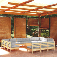 Thumbnail for 14-tlg. Garten-Lounge-Set mit Grauen Kissen Kiefer Massivholz