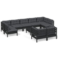 Thumbnail for 10-tlg. Garten-Lounge-Set mit Kissen Schwarz Massivholz Kiefer