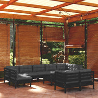 Thumbnail for 10-tlg. Garten-Lounge-Set mit Kissen Schwarz Massivholz Kiefer