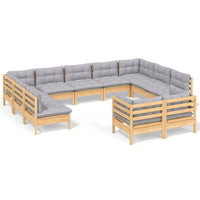 Thumbnail for 11-tlg. Garten-Lounge-Set mit Grauen Kissen Kiefer Massivholz