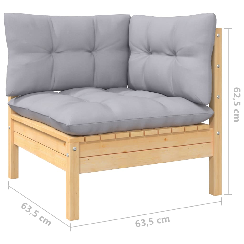 11-tlg. Garten-Lounge-Set mit Grauen Kissen Kiefer Massivholz
