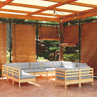 Thumbnail for 11-tlg. Garten-Lounge-Set mit Grauen Kissen Kiefer Massivholz
