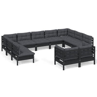 Thumbnail for 11-tlg. Garten-Lounge-Set mit Kissen Schwarz Massivholz Kiefer