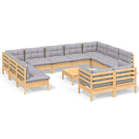 Thumbnail for 12-tlg. Garten-Lounge-Set mit Grauen Kissen Kiefer Massivholz