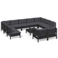 Thumbnail for 12-tlg. Garten-Lounge-Set mit Kissen Schwarz Massivholz Kiefer
