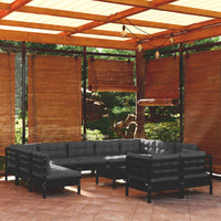 Thumbnail for 12-tlg. Garten-Lounge-Set mit Kissen Schwarz Massivholz Kiefer