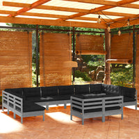 Thumbnail for 12-tlg. Garten-Lounge-Set mit Kissen Grau Kiefer Massivholz