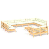 Thumbnail for 13-tlg. Garten-Lounge-Set mit Creme Kissen Kiefernholz