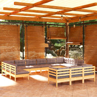 Thumbnail for 13-tlg. Garten-Lounge-Set mit Grauen Kissen Kiefernholz