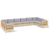 Thumbnail for 10-tlg. Garten-Lounge-Set mit Grauen Kissen Kiefernholz