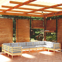 Thumbnail for 10-tlg. Garten-Lounge-Set mit Grauen Kissen Kiefernholz