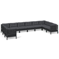 Thumbnail for 10-tlg. Garten-Lounge-Set mit Kissen Schwarz Kiefernholz