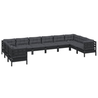 Thumbnail for 10-tlg. Garten-Lounge-Set mit Kissen Schwarz Kiefernholz