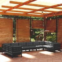 Thumbnail for 10-tlg. Garten-Lounge-Set mit Kissen Schwarz Kiefernholz