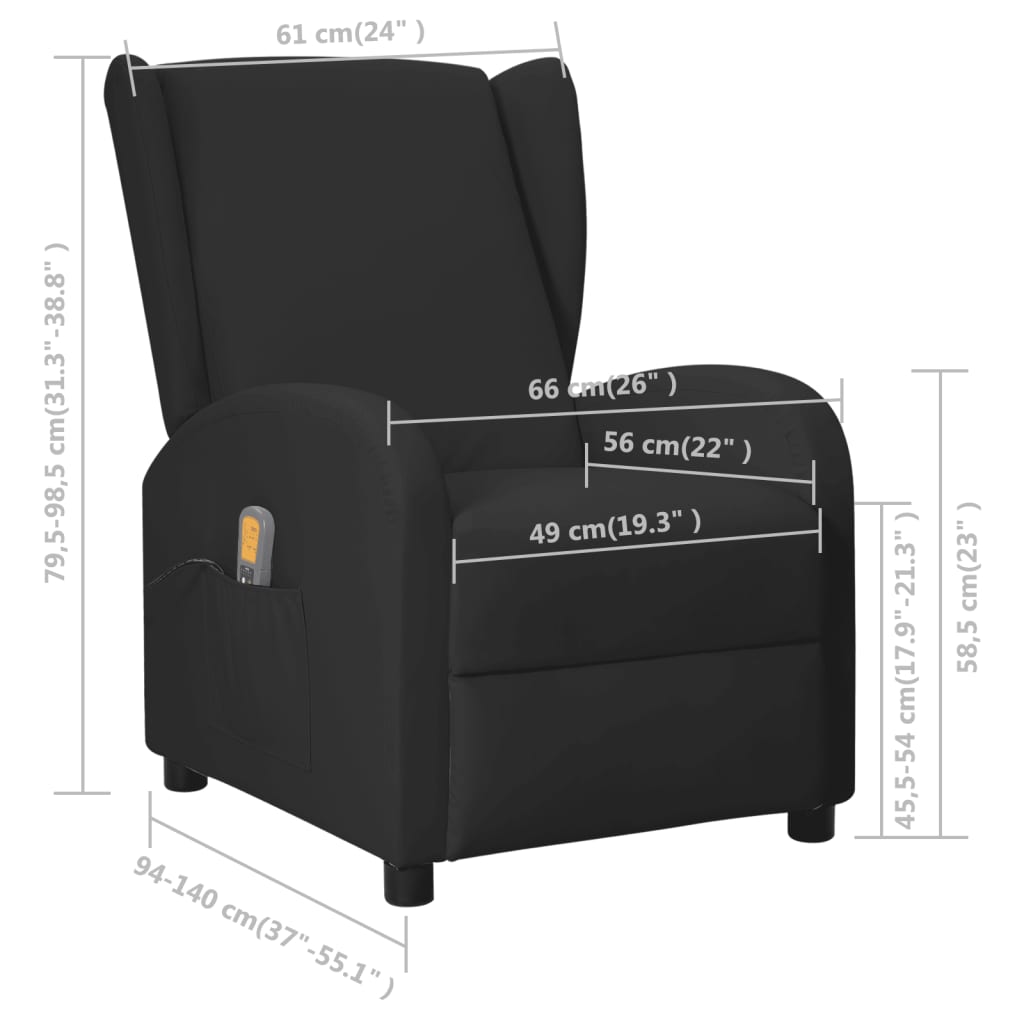 Ohrensessel mit Massage- & Liegefunktion Schwarz Kunstleder