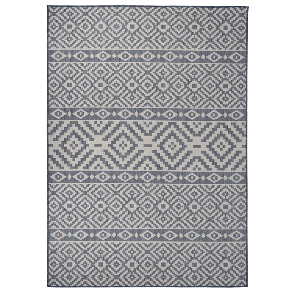 Outdoor-Teppich Flachgewebe 120x170 cm Blau Gestreift