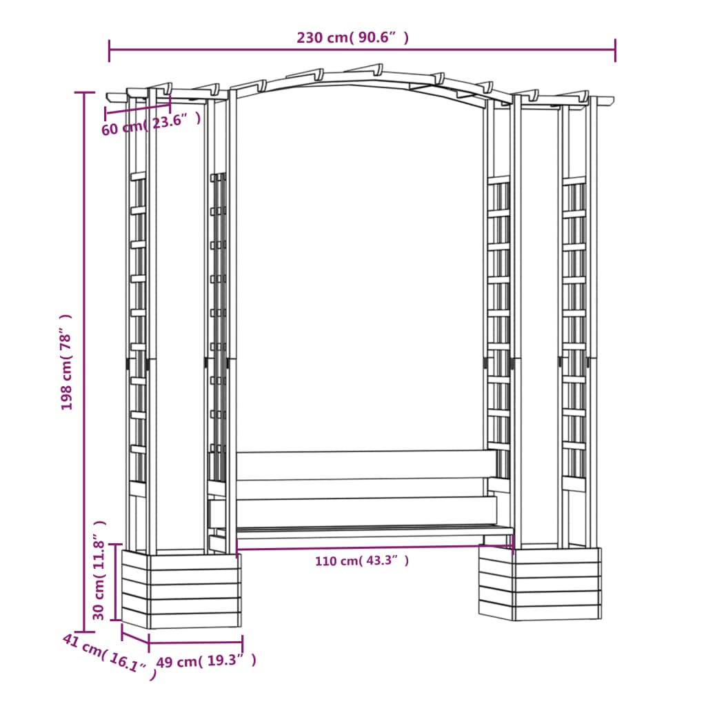 Garten-Pergola mit Bank Pflanzkübeln Kiefernholz Imprägniert