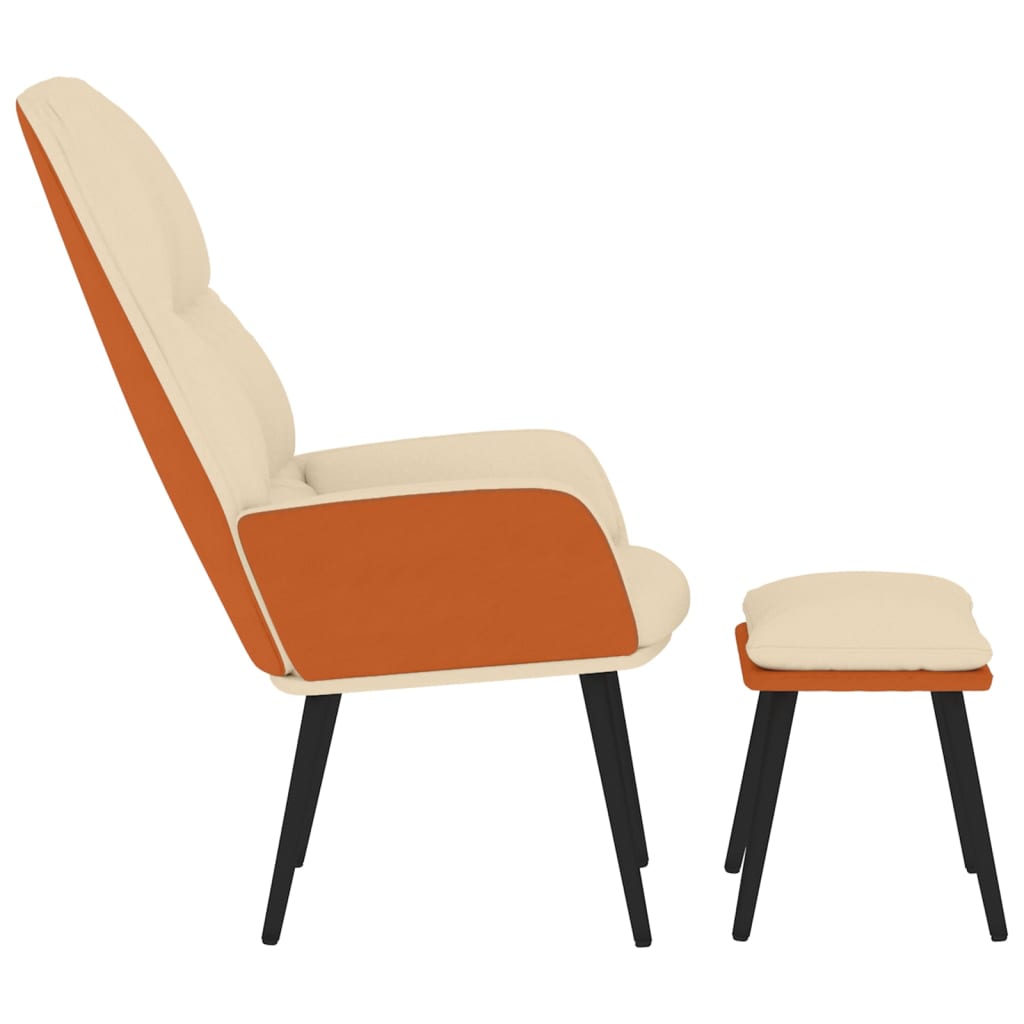 Relaxsessel mit Hocker Cremeweiß Stoff