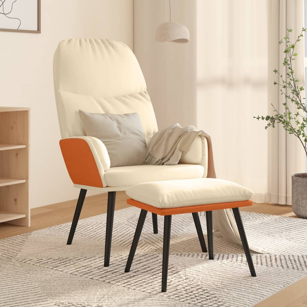 Relaxsessel mit Hocker Cremeweiß Stoff