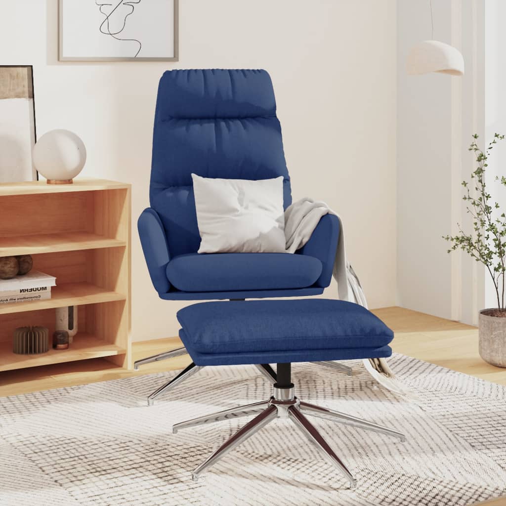 Relaxsessel mit Hocker Blau Stoff