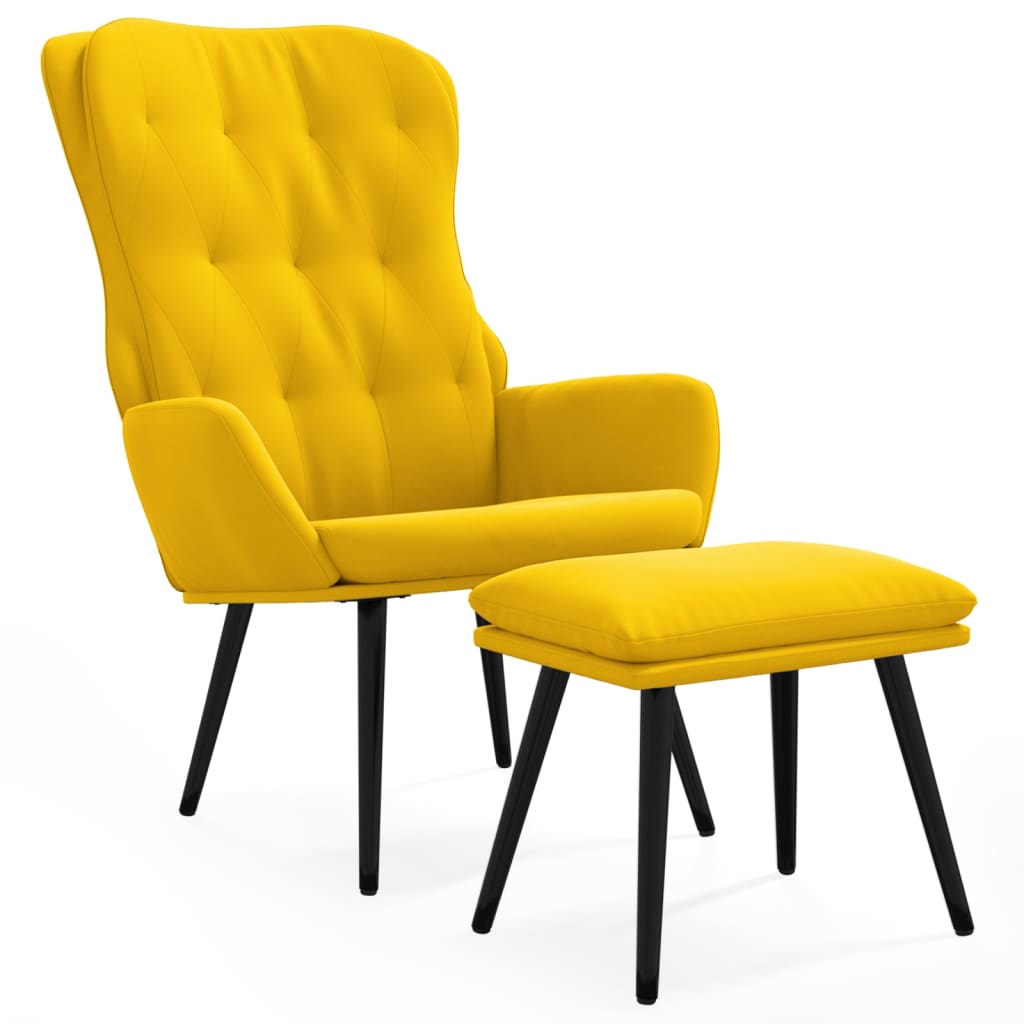 Relaxsessel mit Hocker Senfgelb Samt